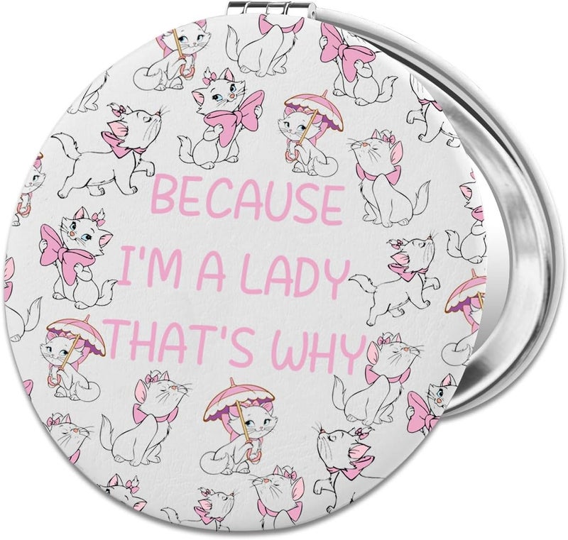 PLITI Marie Cat Gift Marie Ladies Gift Because I'm A Lady That's Why Marie Cat Lover PU Leather Compact Mirror (Because Lady LCM)