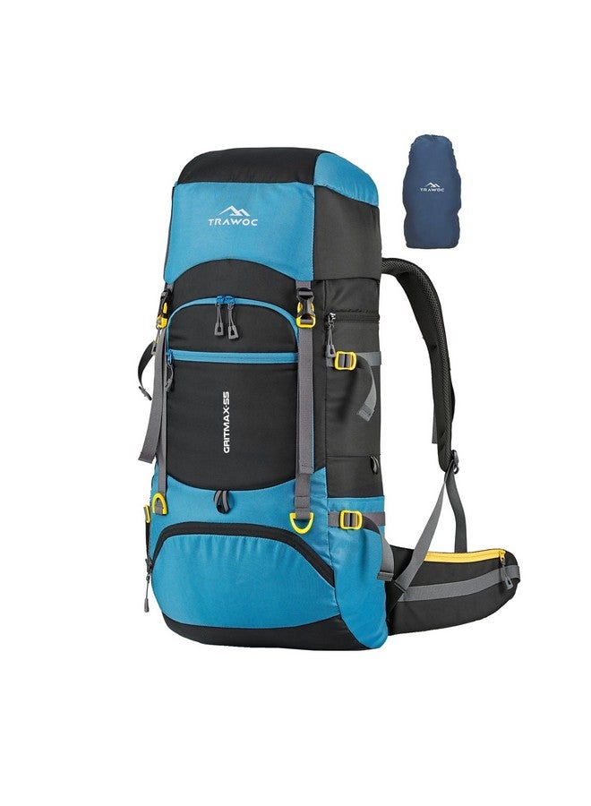 Trawoc حقيبة سفر TRAWOC GRITMAX سعة 55 لتر، حقيبة ظهر تفتح من الأمام والأعلى للمشي والتخييم، حقيبة ظهر للرجال والنساء مع غطاء مطري وحيز للأحذية SHK017، أزرق سماوي، ضمان 3 سنوات - Image 1