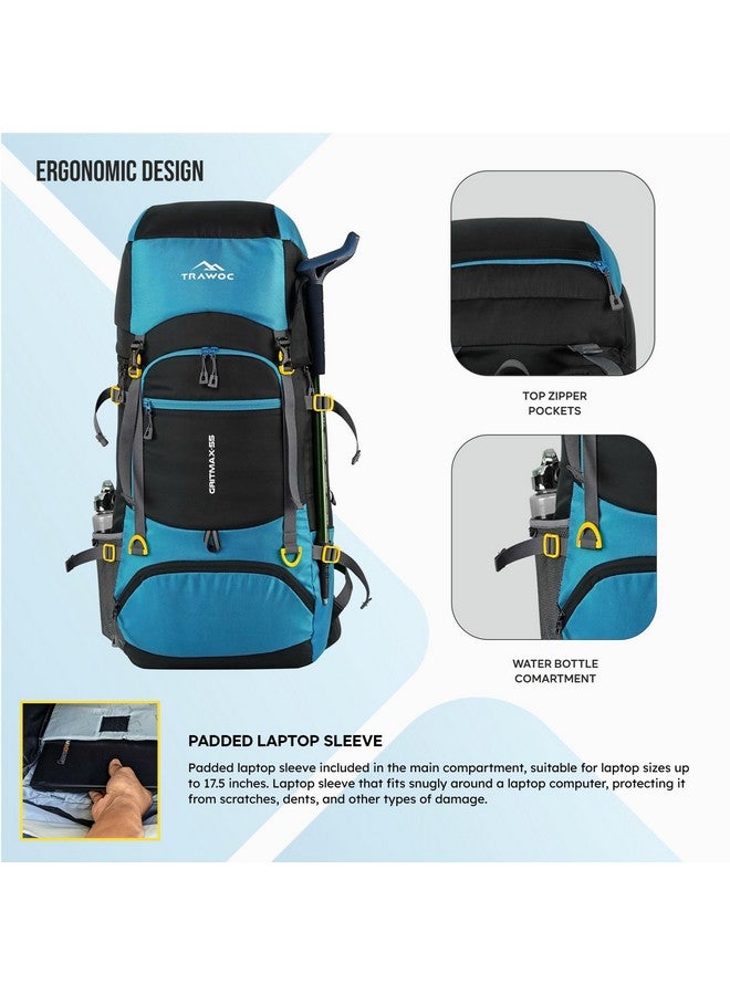 Trawoc حقيبة سفر TRAWOC GRITMAX سعة 55 لتر، حقيبة ظهر تفتح من الأمام والأعلى للمشي والتخييم، حقيبة ظهر للرجال والنساء مع غطاء مطري وحيز للأحذية SHK017، أزرق سماوي، ضمان 3 سنوات - Image 4