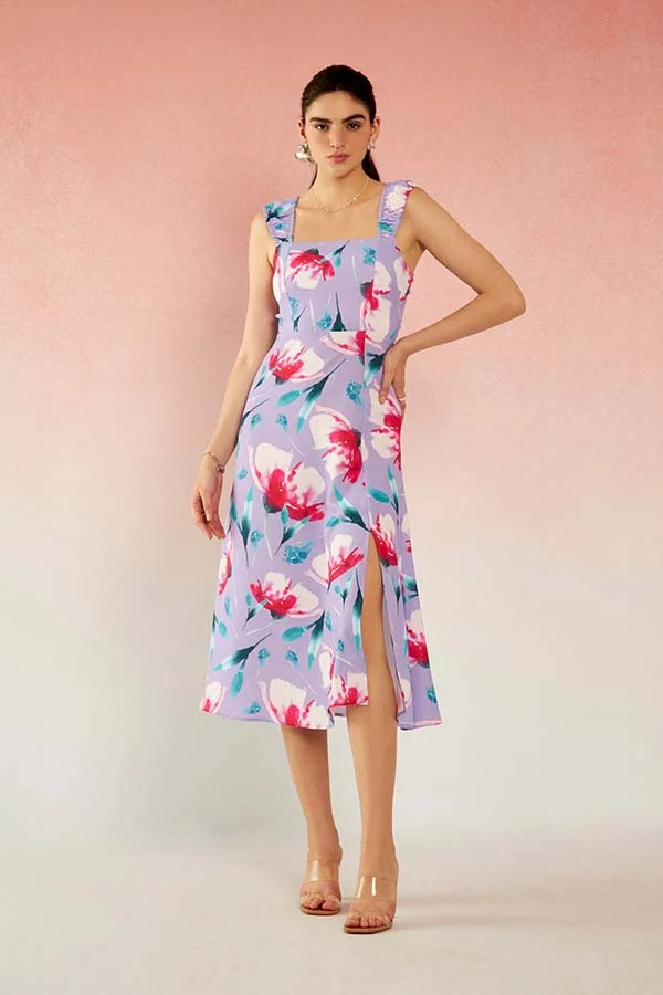Virgio Satin Strappy Floral Dress
