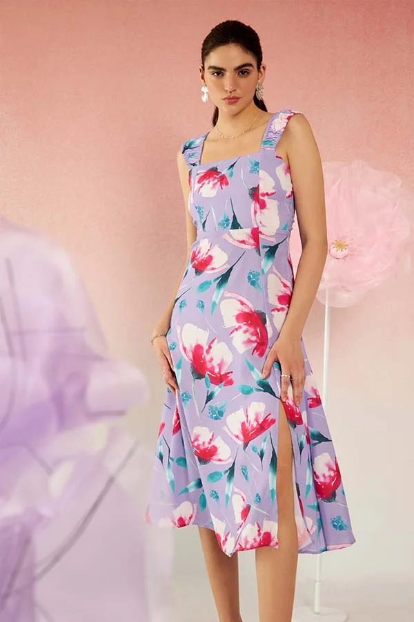 Virgio Satin Strappy Floral Dress
