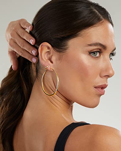 MILLA 14K Gold Hoop Earrings For Women, Silver Hoop Earrings & Rose Gold Earrings with Graduated Curvature (14K Gold Plated/Medium - 2.4 in) - Image 2