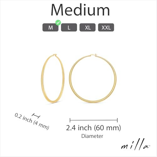 MILLA 14K Gold Hoop Earrings For Women, Silver Hoop Earrings & Rose Gold Earrings with Graduated Curvature (14K Gold Plated/Medium - 2.4 in) - Image 3