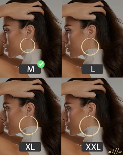 MILLA 14K Gold Hoop Earrings For Women, Silver Hoop Earrings & Rose Gold Earrings with Graduated Curvature (14K Gold Plated/Medium - 2.4 in) - Image 4