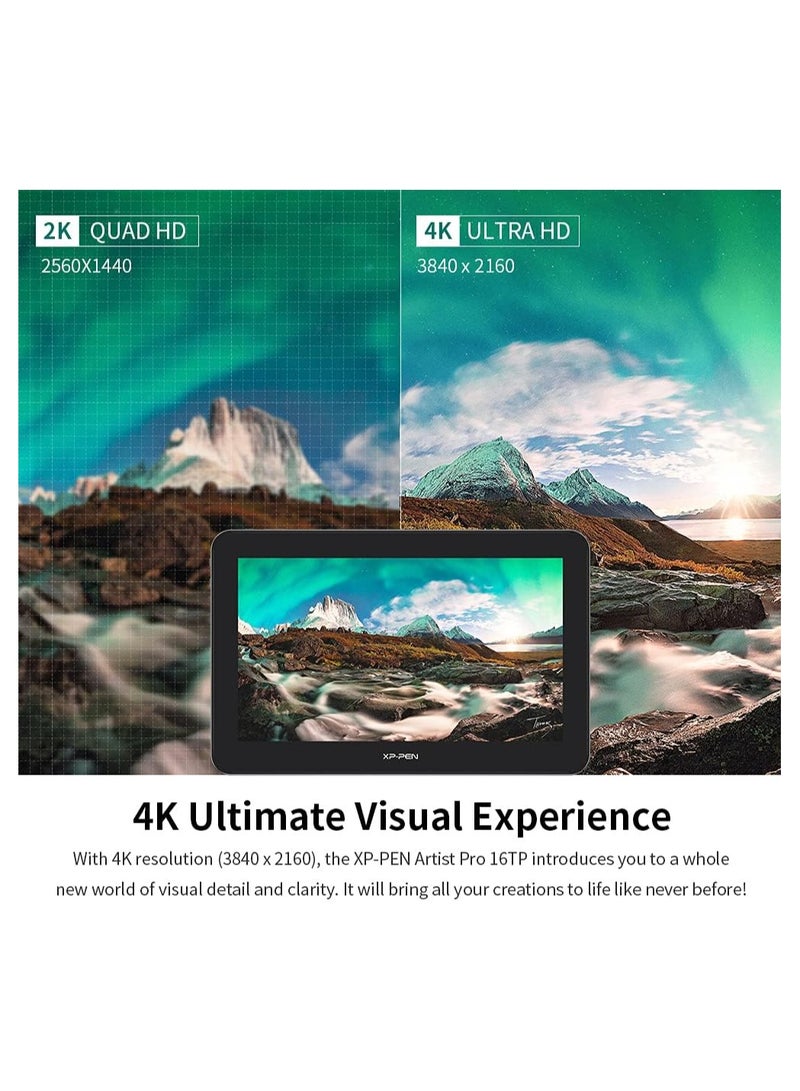 XP-PEN أرتيست برو 16TP شاشة رسومات 4K QHD، شاشة رسم متعددة اللمس بحجم 15.6 بوصة، لوح رقمي مع 8192 مستوى ضغط، قلم خالٍ من البطارية. - Image 2