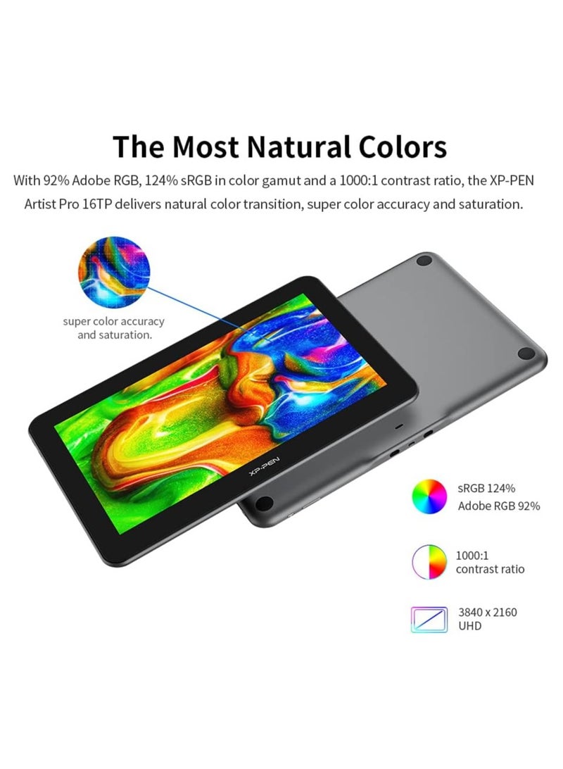XP-PEN أرتيست برو 16TP شاشة رسومات 4K QHD، شاشة رسم متعددة اللمس بحجم 15.6 بوصة، لوح رقمي مع 8192 مستوى ضغط، قلم خالٍ من البطارية. - Image 4