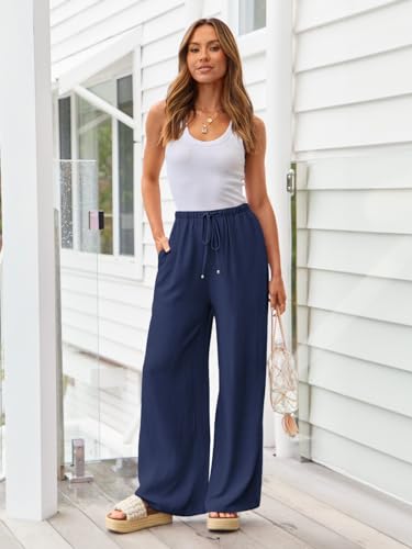 LILLUSORY Linen Wide Leg Pants Womens Palazzo Flowy Beach Vacation 2026 Summer Spring Fashion Outfits Clothes Clothing Trendy Skirts Cute Resort Wear Cruise High Waisted Boho Travel Trousers Pockets - Image 2