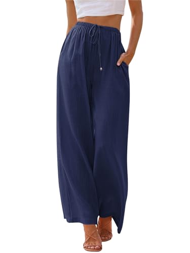 LILLUSORY Linen Wide Leg Pants Womens Palazzo Flowy Beach Vacation 2026 Summer Spring Fashion Outfits Clothes Clothing Trendy Skirts Cute Resort Wear Cruise High Waisted Boho Travel Trousers Pockets - Image 1