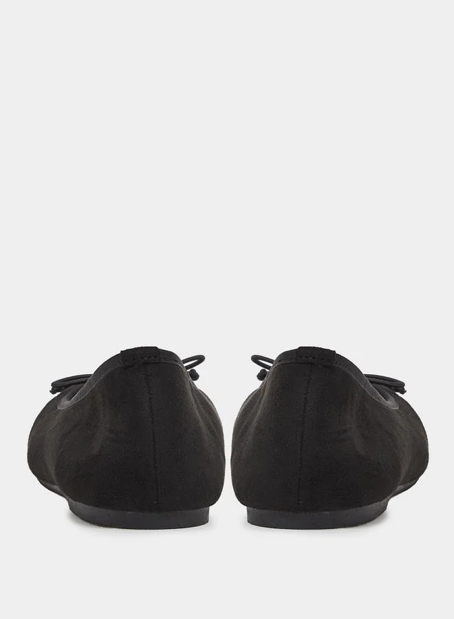 Styli Black Plain Bow Detail Ballerina Shoes for Women | Best Price UAE