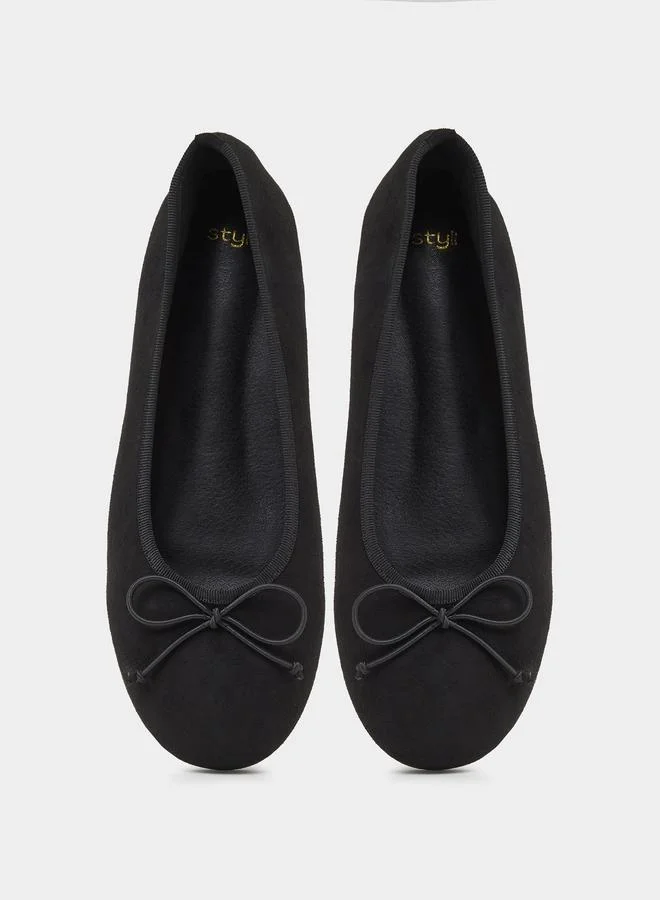 Styli Black Plain Bow Detail Ballerina Shoes for Women | Best Price UAE