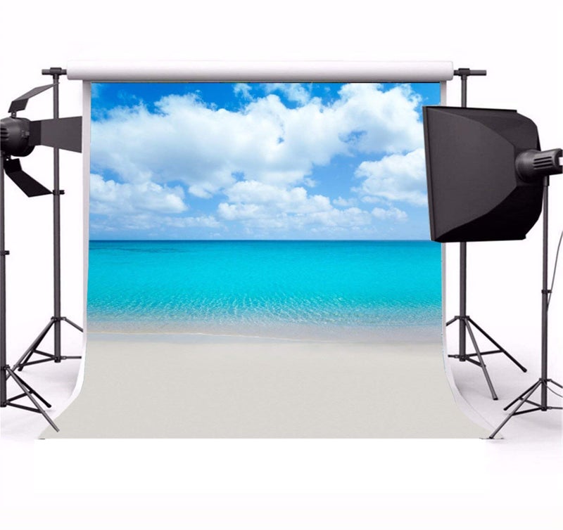 AOFOTO 10x10ft Sea Beach Photography Background Blue Ocean Backdrop Clear Sky Clouds Kid Girl Lovers Boy Adult Artistic Portrait Wedding Seaside Holiday Photoshoot Studio Props Video Drape Wallpaper - Image 2