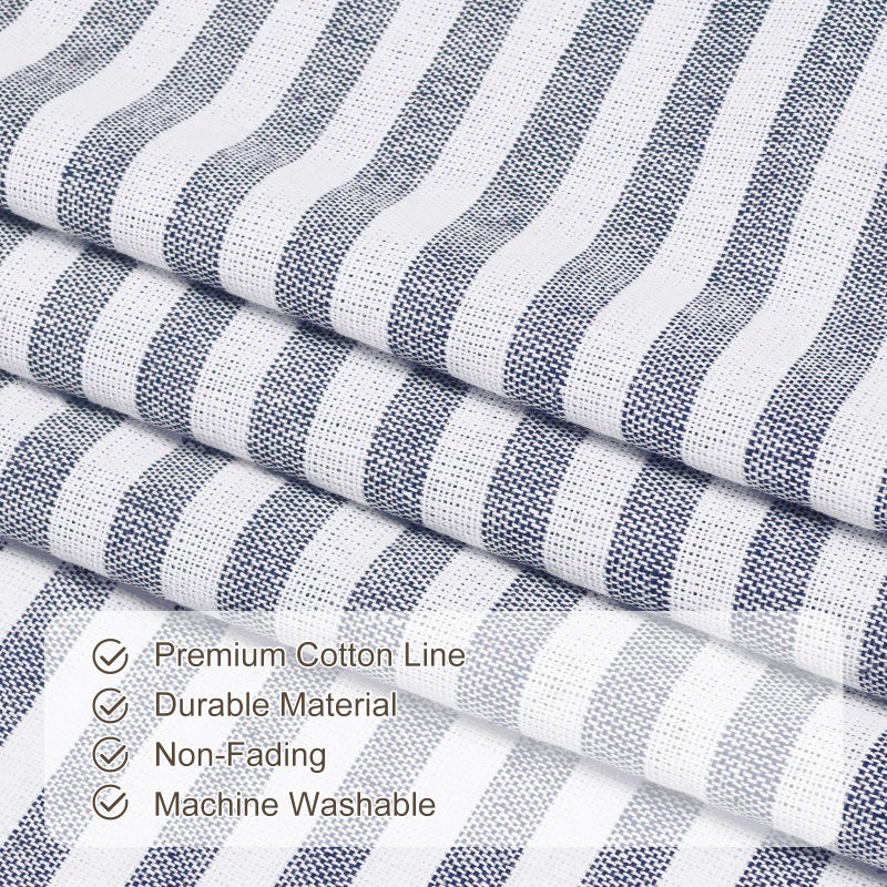 ASPMIZ Cotton Linen Kitchen Valance Curtains, Boho Rustic Button Valances for Windows Farmhouse Style, Blue Stripe Window Valances for Bathroom Cafe, Tie Up Valance for Kitchen Windows, 52 x 18 Inch - Image 4