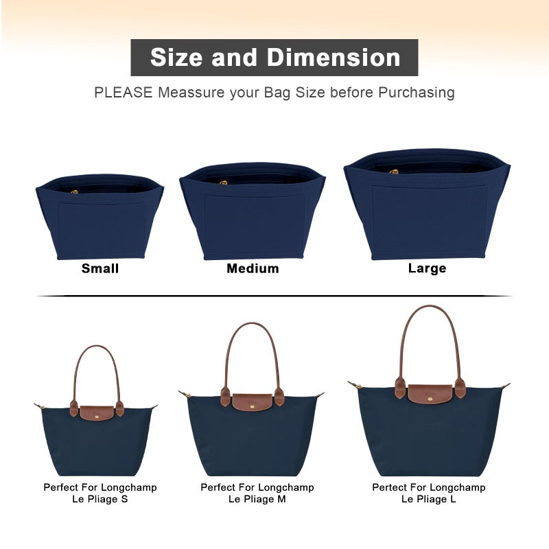 LOUKAYCCI Felt Purse Organizer Insert for Longchamp Le Pliage L Handbag Insert (Dark Blue, Large) - Image 4