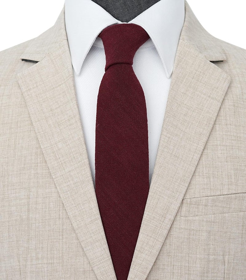 BELLUNO Men's Skinny Ties, Cotton Linen Blend 2.5 inch Solid Neckties - Image 2