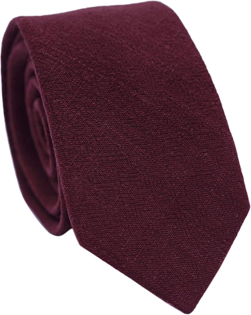 BELLUNO Men's Skinny Ties, Cotton Linen Blend 2.5 inch Solid Neckties - Image 1