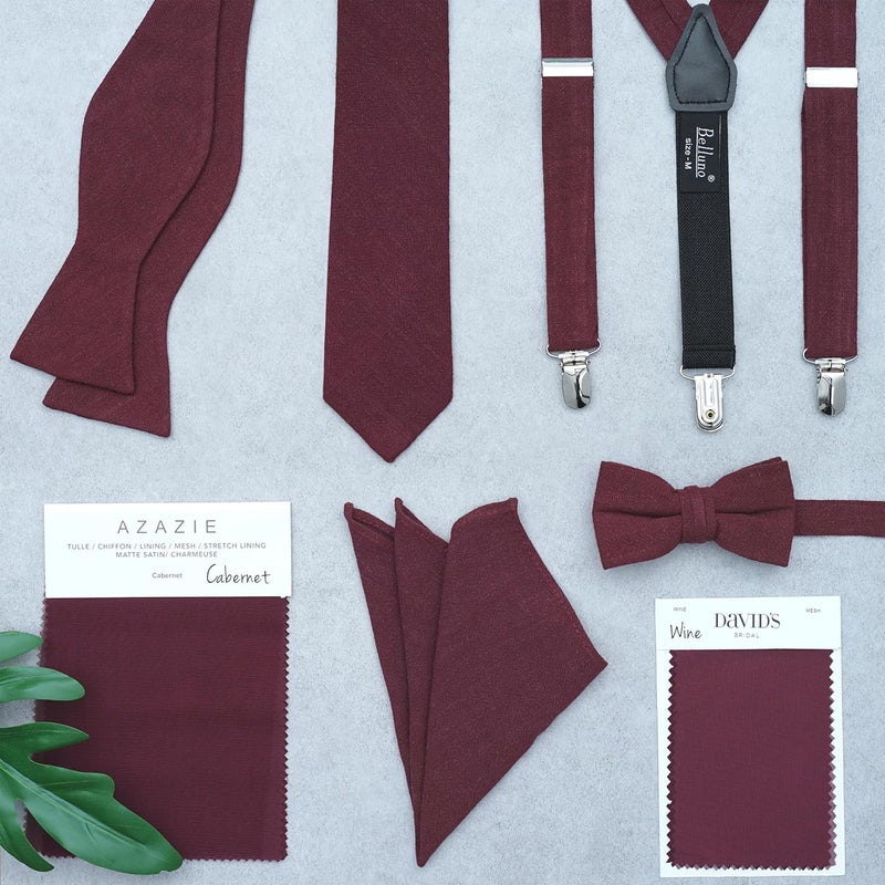 BELLUNO Men's Skinny Ties, Cotton Linen Blend 2.5 inch Solid Neckties - Image 4