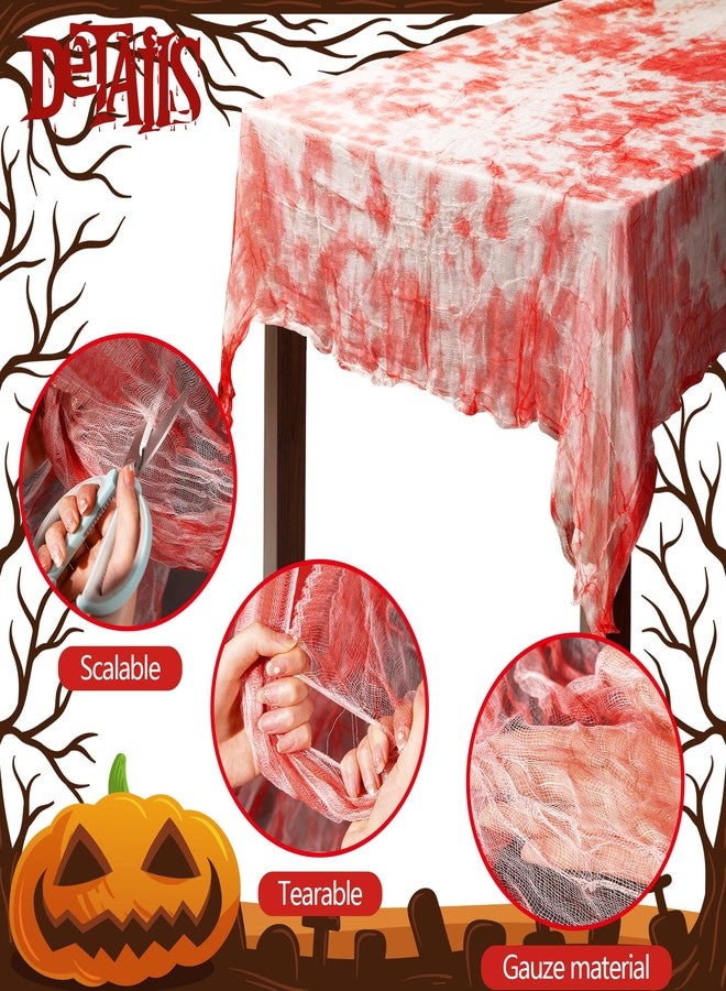 LFUTARI 3 PCS Halloween Bloody Gauze Table Cover- 85" x 60"Bloody Handprint Rectangle Tablecloth - Scary Halloween Table Cover for Halloween Decoration, Spooky Parties (3) - Image 3