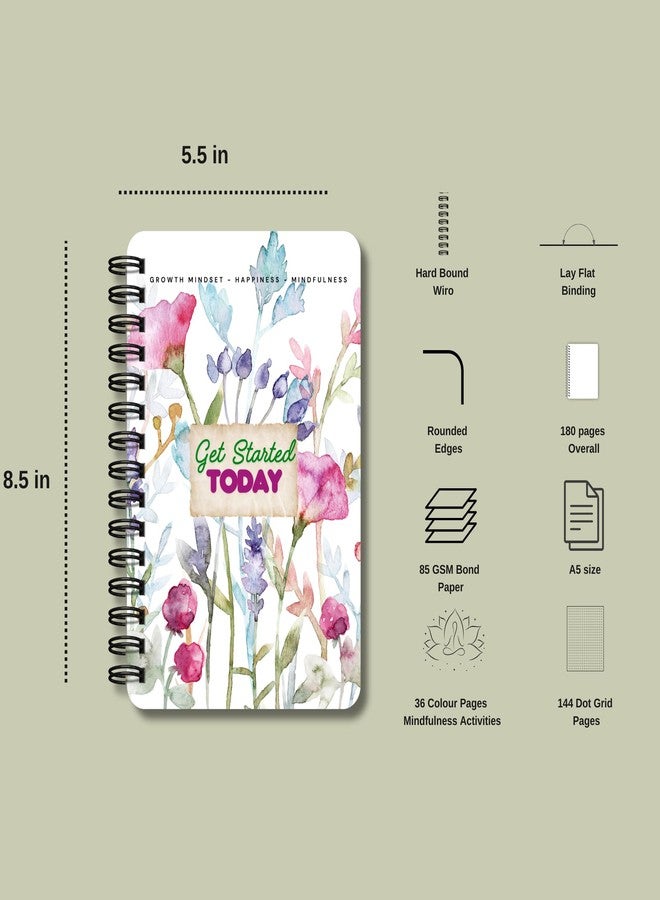 EKDALI Water Colour Floral Cover Notebook Journal | A5 Size |144 dot grid Pages | 90 GSM Natural Shade| Wiro Bound| Mindfulness prompts - Image 3