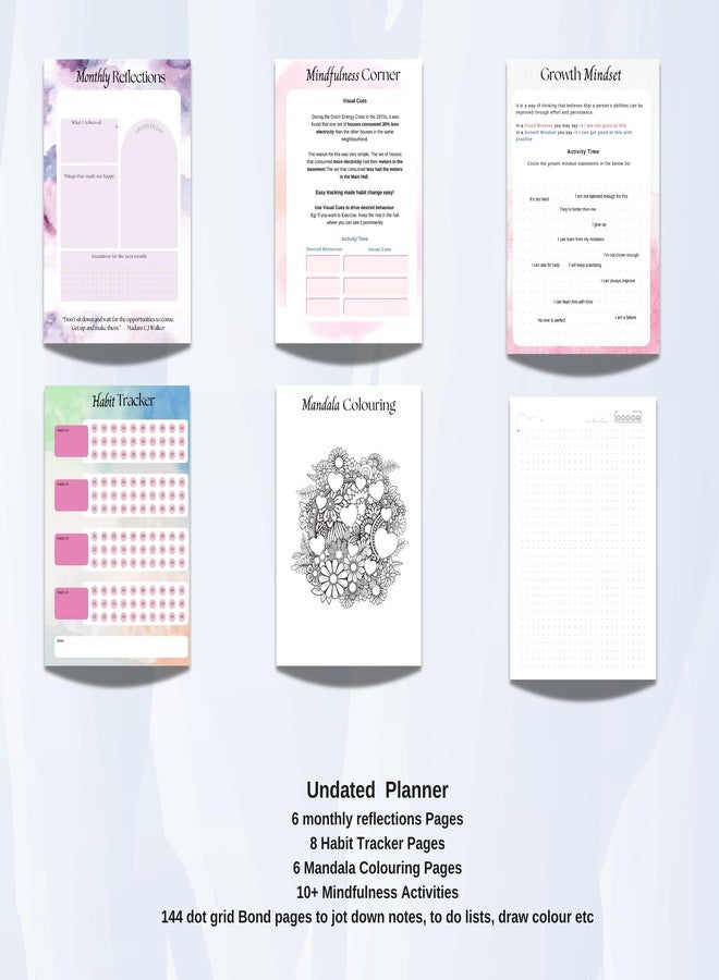 EKDALI Water Colour Floral Cover Notebook Journal | A5 Size |144 dot grid Pages | 90 GSM Natural Shade| Wiro Bound| Mindfulness prompts - Image 4