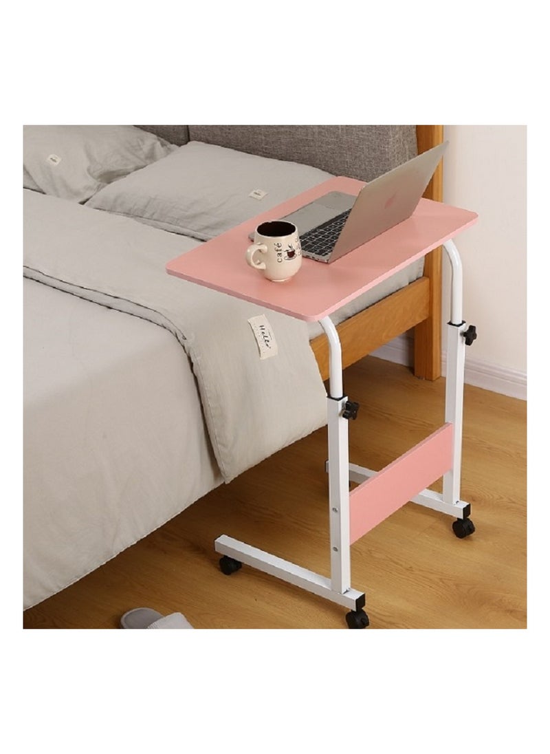 VIO - VIO Adjustable Overbed Bedside Table with Wheels Hospital and Home Use, Laptop Table for Bed, Locking Caster Wheels, Trays for Eating, Mobile Desk Cart (PINK) - Image 1