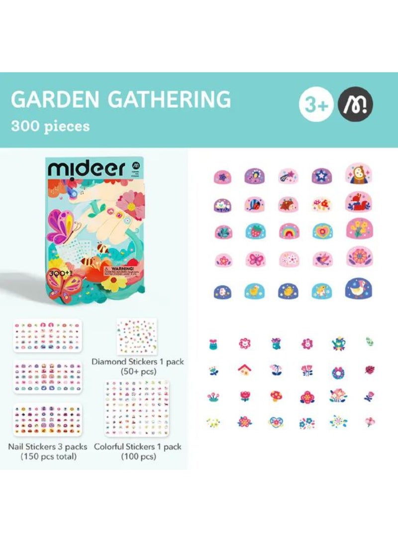 MiDeer Nail Stickers for Kids – Garden Party Theme | 300pcs Glitter, Glow, Laser & Diamond Styles | Peel & Stick Nail Art for Girls | Safe, Water-Resistant, Long-Lasting | Ages 3+ - Image 1