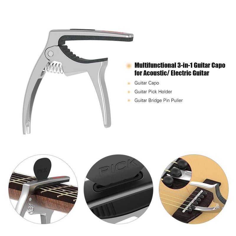 GALUX GC-500A 3in1 Zinc Metal Capo for Acoustic and Electric Guitar (SILVER) - Image 4