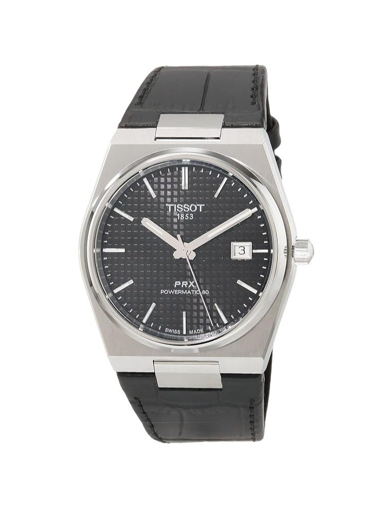 TISSOT - Tissot Mens PRX Powermatic 80 316L Stainless Steel case Automatic Watch, Black, Leather, 12 (T1374071605100) - Image 1