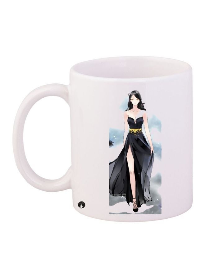 RYN Fashion Girl Printed Coffee Mug White/Black/Beige 11ounce