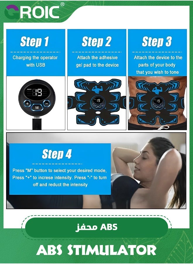 GROIC EMS Abdominal Exerciser, ABS Stimulator With 8 Training Programs, Ab Machine, Abdominal Toning Belt Muscle Toner Fitness Training Gear Ab Trainer Equipment for Home,Abs Stimulator Muscle Toner  - Image 3