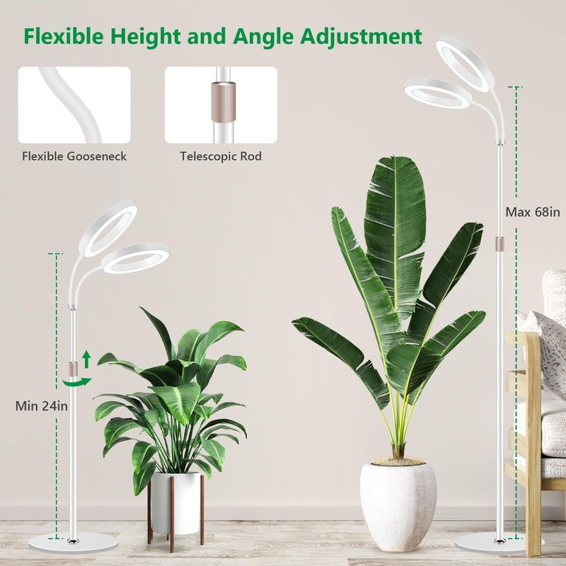 Aumtrly Large Plant Light for Indoor Plants, 2 Head Full Spectrum Grow Light with 68" Adjustable Stand for Growing Large Tall Plants, White Halo Floor LED Grow Lamp with 16 Hour Timer - Image 4