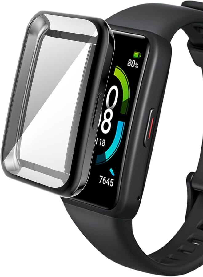 LOKEKE Compatible For Huawei Band 7 Protective Case Cover, Full Coverage TPU Protective Case Cover Shell For Huawei Band 7/6/6 Pro(TPU Black)