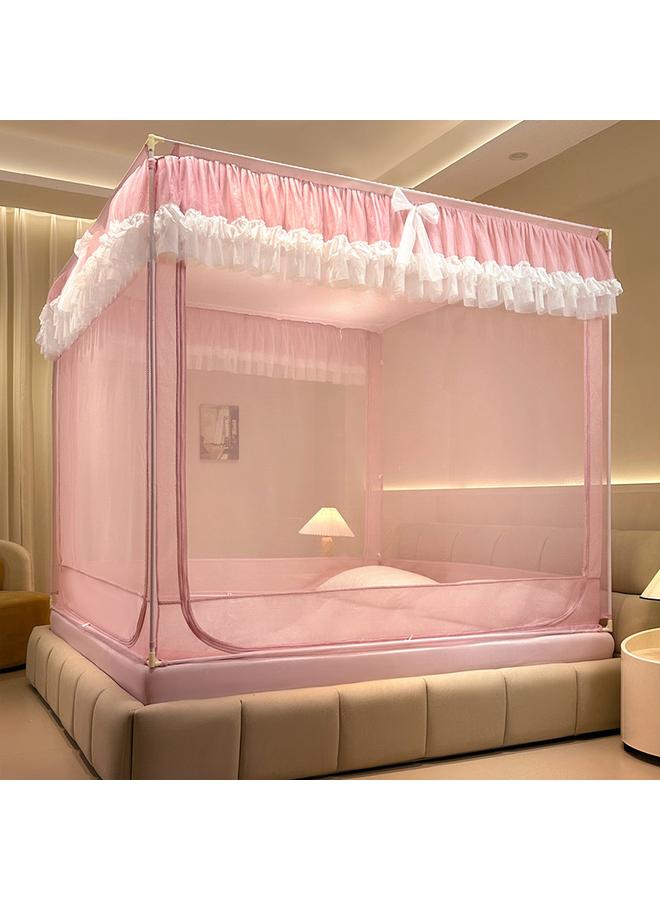 Bluejw 2024 New Lace Layer Bed Type Seat Bed Mosquito Net Three-door Anti-fall Self-connecting Bracket Bedroom Mosquito Net Wholesale - Image 1