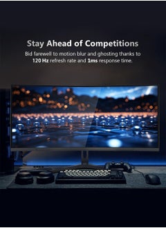 HILUKE 34" Curved WQHD 3440×1440 Gaming Monitor 120Hz, 1ms, 1500R, HDR 10, 100% sRGB PC Screen, AMD Free-Sync Premium/G-Sync Compatible, 2 x DispalyPort 1.4 & HDMI 2.0, Height/Tilt Adjustable Stand, Black  - Image 5