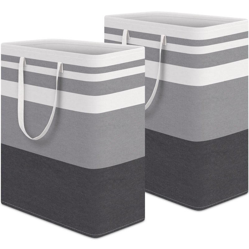 HomeHacks 2-Pack Large Laundry Basket, Waterproof, Freestanding Laundry Hamper, Collapsible Tall Clothes Hamper with Extended Handles for Clothes in The Dorm and Family Gradient Grey, 125L - Image 1