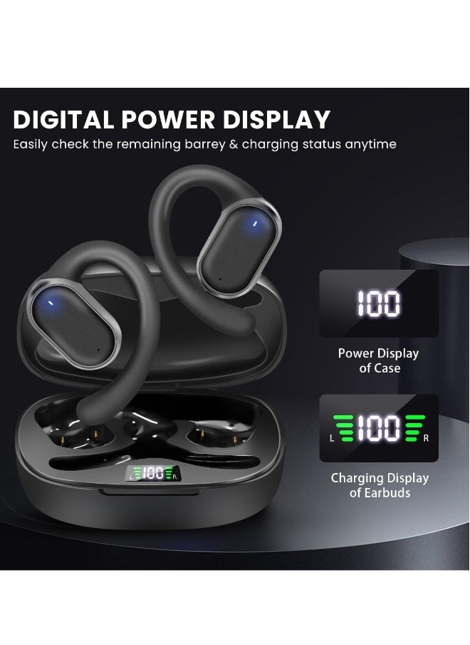 Generic Open Ear Headphones Wireless Earbuds Bluetooth 5.3 Noise Cancelling Earbuds,Wireless Headphones with LED Digital Display 40Hrs Playtime Ear buds,Earphones audifonos inalambricos with Earhooks,Black  - Image 3