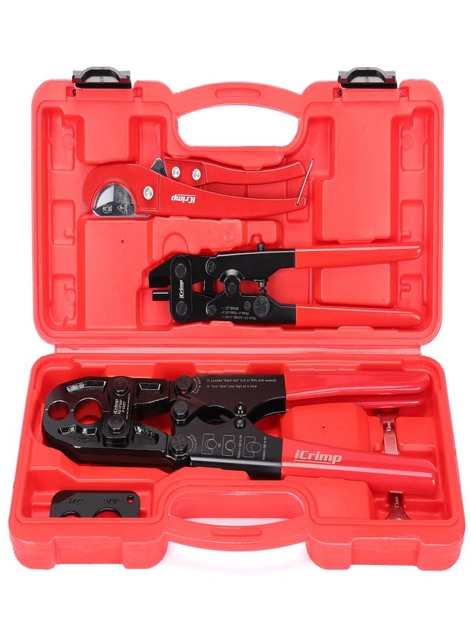 IWISS iCrimp Combo Pex Pipe Crimping Tool Kit for 1/2 and 3/4-inch Copper Ring, meets ASTM 1807, Copper Ring Crimper, Removal Tool and Pex Tubing Cutter - Image 1