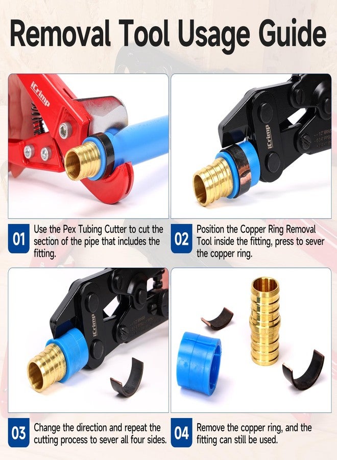 IWISS iCrimp Combo Pex Pipe Crimping Tool Kit for 1/2 and 3/4-inch Copper Ring, meets ASTM 1807, Copper Ring Crimper, Removal Tool and Pex Tubing Cutter - Image 5