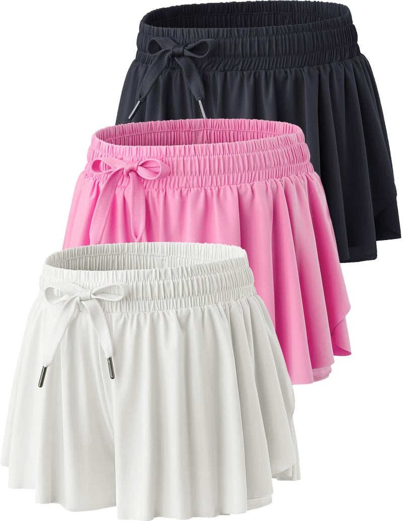 Liberty Pro 3 Pack Womens Flowy Running Shorts, 2-in-1 Butterfly Skirts with Shorts Underneath Spandex Athletic Casual Gym Workout Lounge (Set 2, X-Small) - Image 1