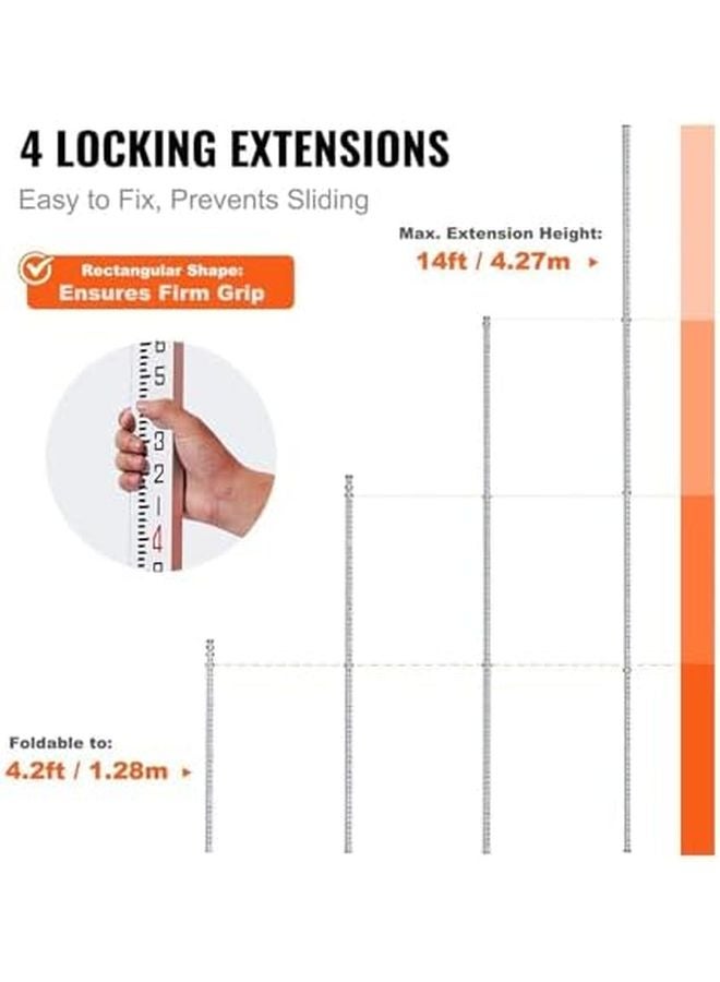 قضيب المسح التلسكوبي من الألومنيوم مقاس 14 قدمًا بميزان مزدوج الجوانب مع حاوية فقاعة الهواء - Image 4
