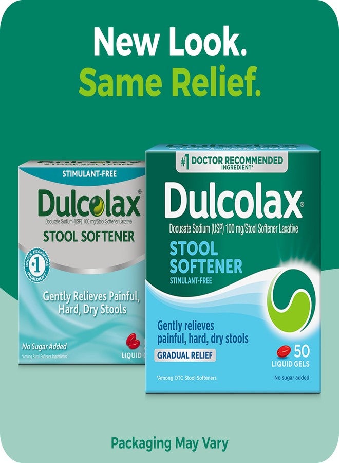 Dulcolax Stool Softener Laxative Liquid Gel Capsules, Gentle Constipation Relief for Hard, Dry Stools, Docusate Sodium 100 mg, 50 Count - Image 2