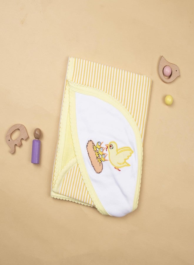 Tinycare Cotton Bath Hooded Towel for New Born, Extra Soft Outside Interlock Stripes Inside Terry, Printed Towel for Kids/Toddler/Infants 72 x 72cm Quick Absorbent (Yellow- Pack of 1) 0-12 Months - Image 3