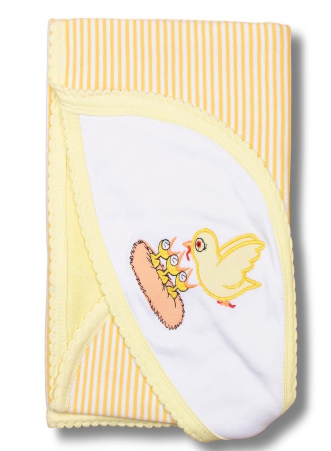 Tinycare Cotton Bath Hooded Towel for New Born, Extra Soft Outside Interlock Stripes Inside Terry, Printed Towel for Kids/Toddler/Infants 72 x 72cm Quick Absorbent (Yellow- Pack of 1) 0-12 Months - Image 1