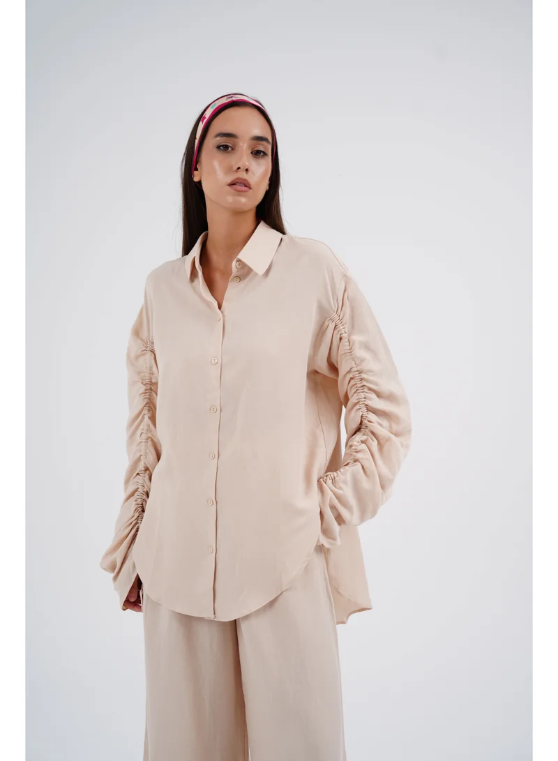 Two Bees  Lunelle Beige Linen Tencel Set for Women | Best Price UAE