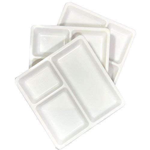 AWICKTIK FoodGrade Plastic 3 in 1 Compartments Pav Bhaji Plate Dinner Plates Square Serving Plates Snacks Plate White Sectioned Plate Pack of 24 - Image 2