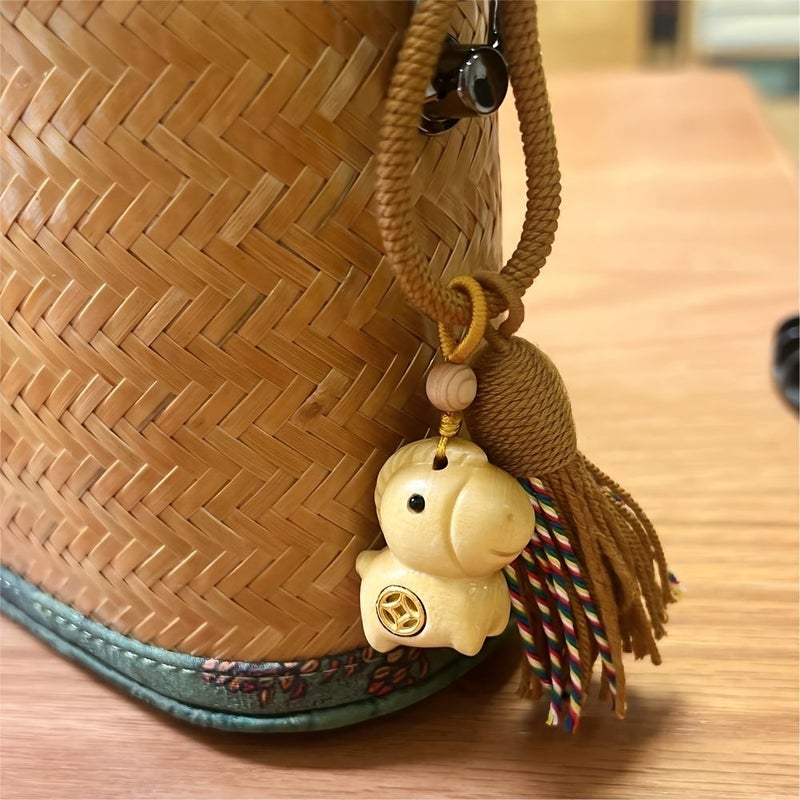 Dark Red Sandalwood Hand Carved Horse Ornament Lunar New Year Keychain Bag Pendant Gift - Image 3