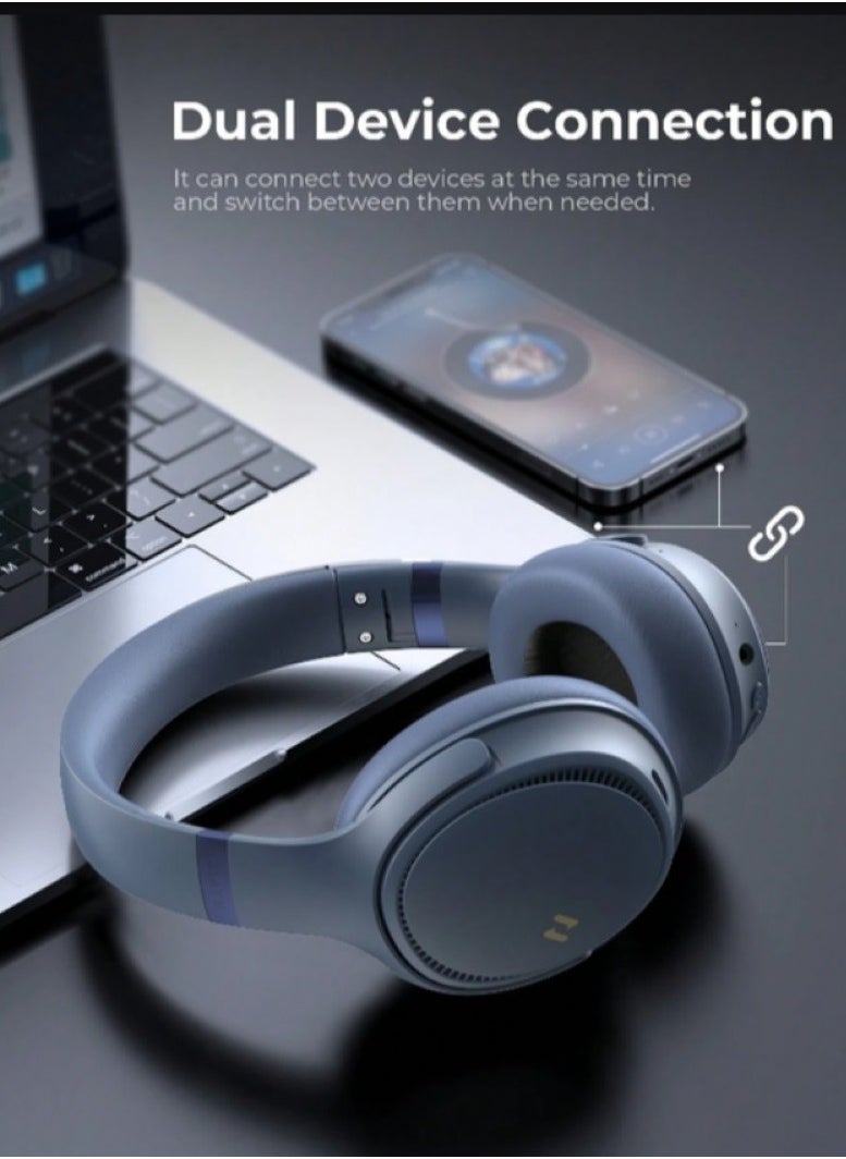havit Bluetooth Over-Ear Headphones with Active Noise Cancelling, Wireless 5.3V Technology, 50H Playtime, HiFi Stereo Sound, Soft Ear Pads, Built-In Mic, Foldable Design for Easy Storage, Perfect for Phone and PC Use - Blue  - Image 4