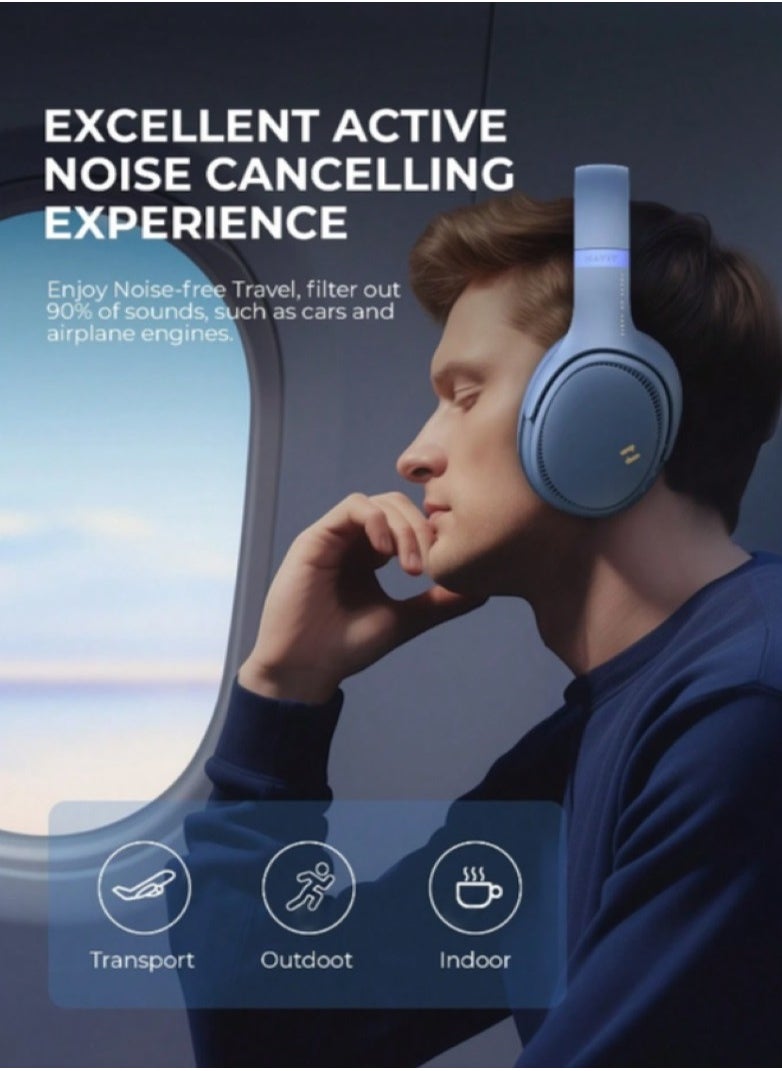 havit Bluetooth Over-Ear Headphones with Active Noise Cancelling, Wireless 5.3V Technology, 50H Playtime, HiFi Stereo Sound, Soft Ear Pads, Built-In Mic, Foldable Design for Easy Storage, Perfect for Phone and PC Use - Blue  - Image 5