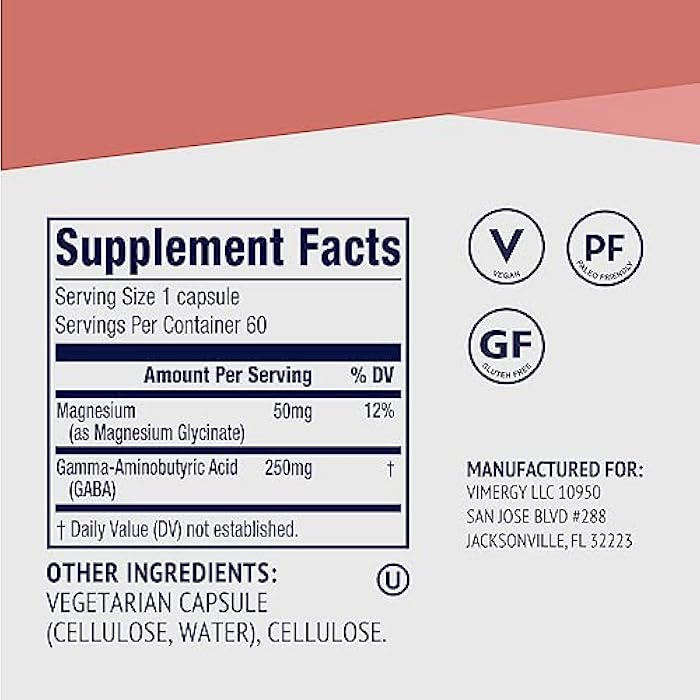 VIMERGY GABA with Magnesium – Supports Nervous System Function – Promotes Relaxation – Kosher, Vegan & Gluten-Free – 60 Capsules - Image 4