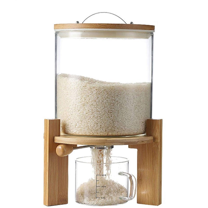 Aprilhp Flour and Cereal Container, 5L/8L, Rice Dispenser, Creative Glass Food Storge Container for Kitchen Organization and Pantry Store, Airtight Lid and Wooden Stand8L - Image 2