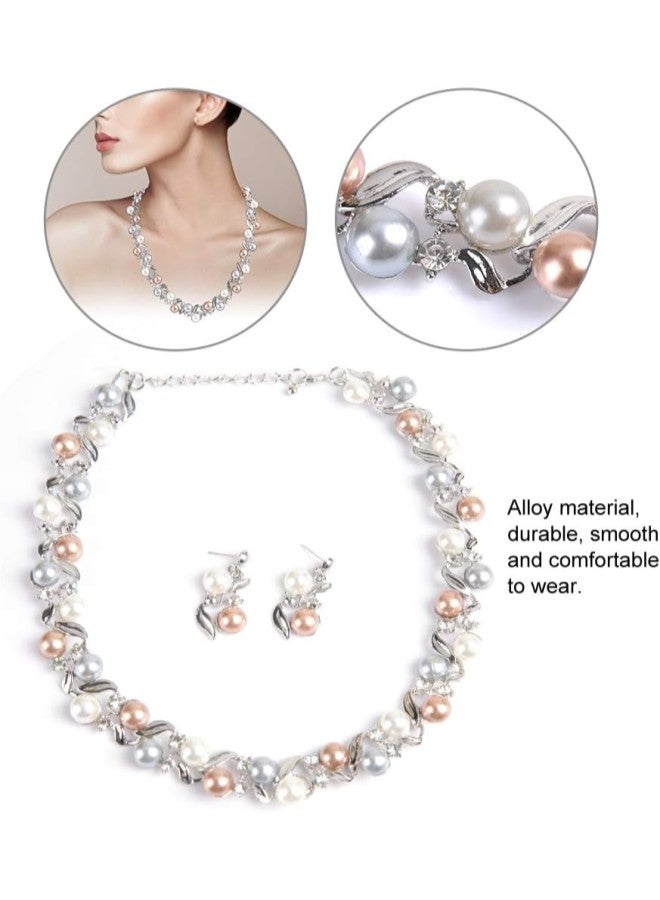 klarako Women Faux Pearl Necklace Earrings Set , Bridal Jewelry Set with Rhinestone Jewelry Gift for Lady Mother's Day(silvery white)  - Image 5